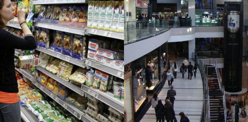 Las ventas en supermercados cayeron 12,6% y en shoppings se desplomaron 22,9%